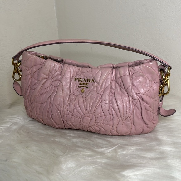 💯Authentic Prada Napa Stitches Hobo Pochette Shoulder Bag in Gold Hardware🍀 - Picture 3 of 17